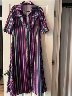 Women's Button-Front Striped Midi Dress - Purple Multicolor